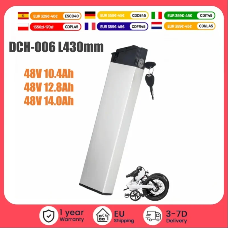 48V 14Ah 12.8Ah 10.4Ah Faltbarer E-Bike-Akku DCH 006 Wiederaufladbarer Elektrofahrrad-Akku für Samebike LO26 20LVXD30 Fiido M1 Pro LAFLY X3 X5 Passend für 250W 750W 1000W Elektromotorräder
