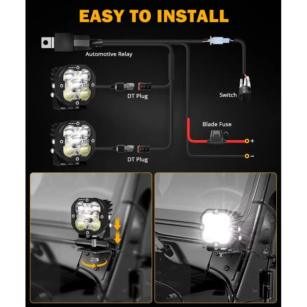 80W XP-Ultra Series LED Off-Road Lights, Amber Fog & White Spot Flood Combo, Pair with White/Amber Covers