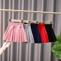 Kids Girls Knitted Skirts Autumn Winter Pleated Skirts 2023 New Children Princess School Skirts Teenage Girls Cotton Skirts