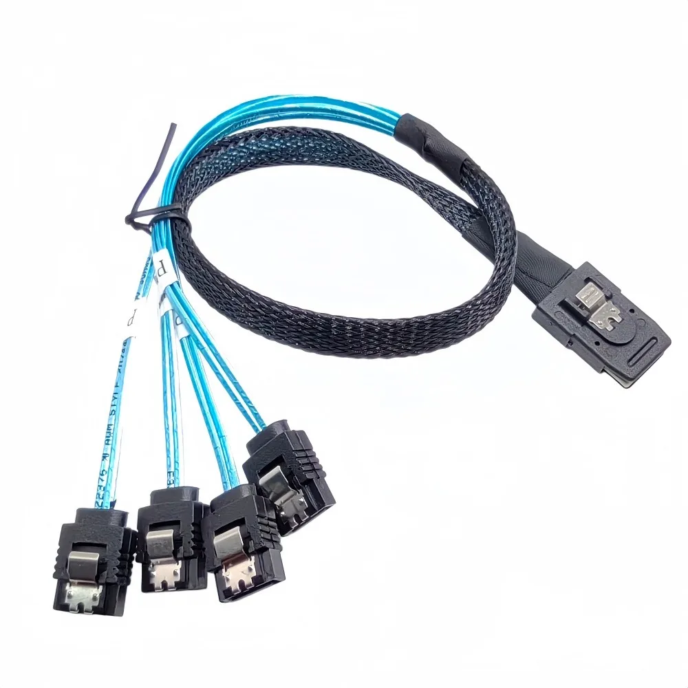 Internal Mini SAS SFF-8087 to 4 SATA 7Pin Cable with Latching Connector 6Gbps for Server SSD HDD RAID Controller, 0.5m 1m