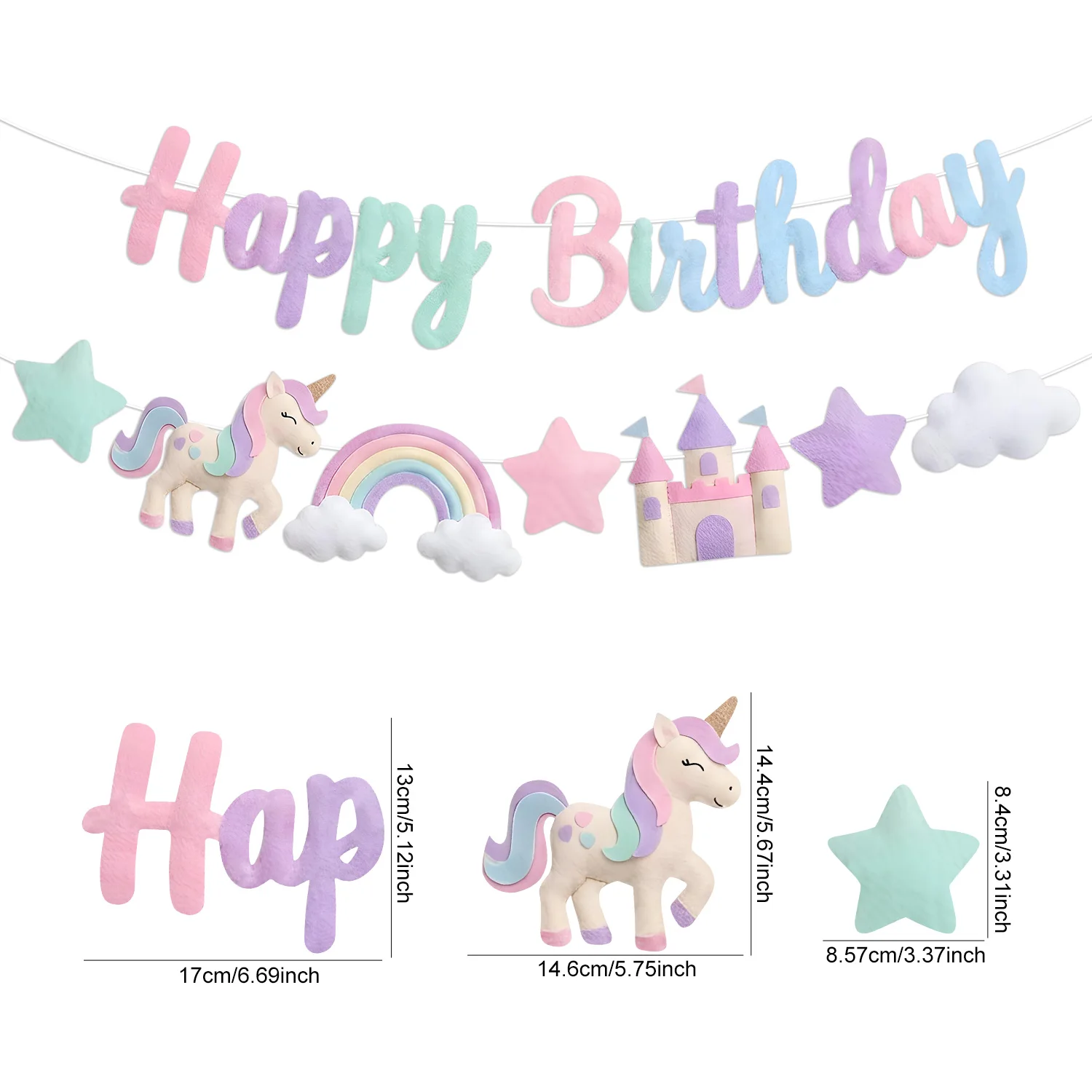 Regenbogen-Einhorn-Party Filzbanner Bunte Stern-Prinzessin-Schloss-Dekorationen Alles Gute zum Geburtstag Magisches Pony Mädchen Babyparty-Deko