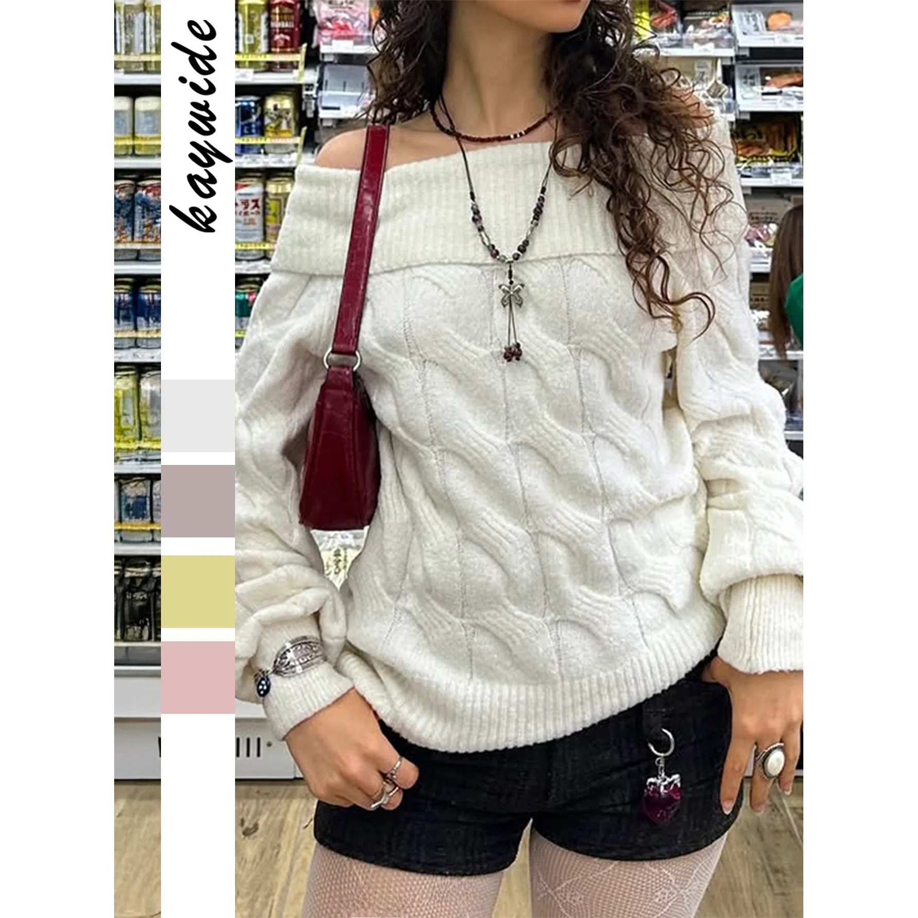 

Simple Fashion Shoulder-baring Long Sleeve Knitted Sweater for Women Diyun Cross-border Style Autumn Winter Color