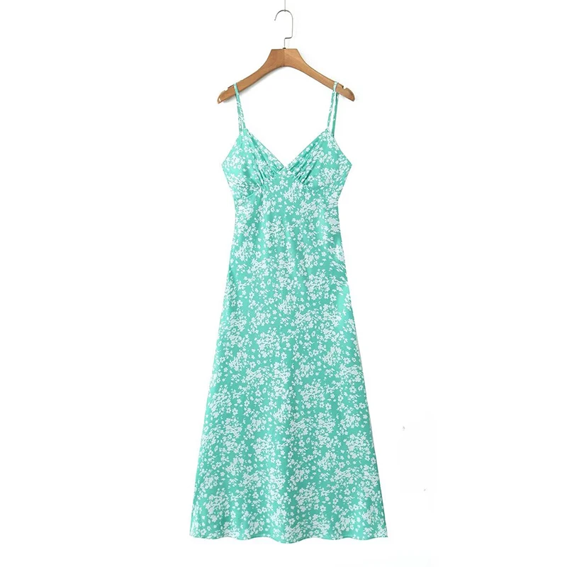 

YENKYE Sexy Backless Lacing Up Floral Print Sling Dress Women V Neck Sleeveless A-line Midi Summer Dress Holiday Party Robe