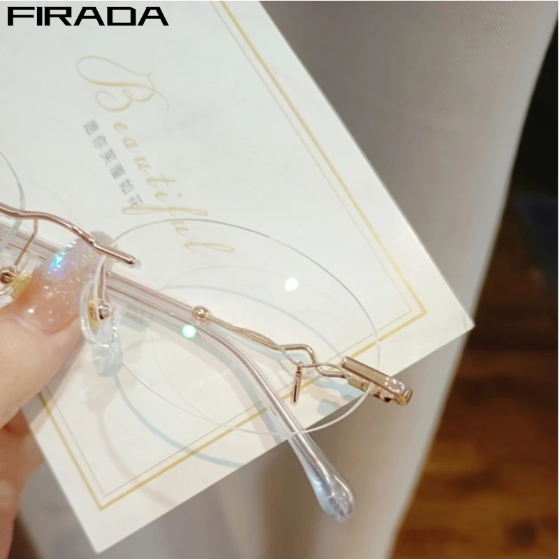 

FIRADA Fashion Prescription Eyeglasses Vintage Optical Myopia Reading Eyewear Luxury Ultra Light Rimless Glasses For Women 00888