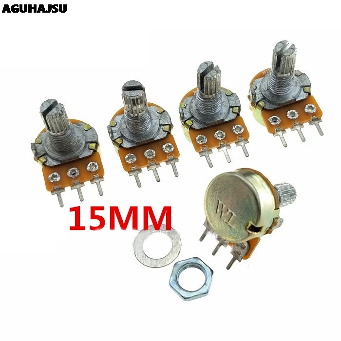 10PCS WH148 Potentiometer Kit Single Joint B1K 2K 5K 10K 20K 50K 100K 250K 500K 1M ohm 3Pin 15mm Shaft With Nut And Washe