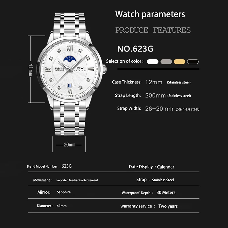 Carnival Brand IW High-End Series MIYOTA Mechanical Watch for Men Luxury Sapphire Glass Waterproof HD Luminous Mens Watches