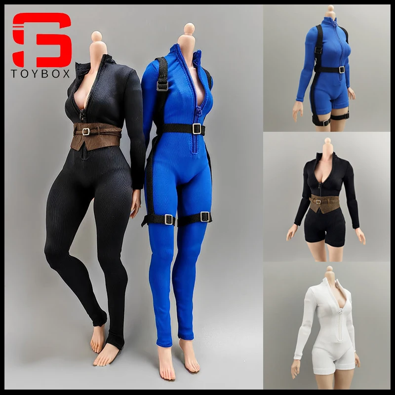 1/6 스케일 하이 넥 지퍼 바디 슈트 점프 슈트 숄더 스트랩 허리띠 의류 모델 12 ''여성 군인 액션 피규어 바디