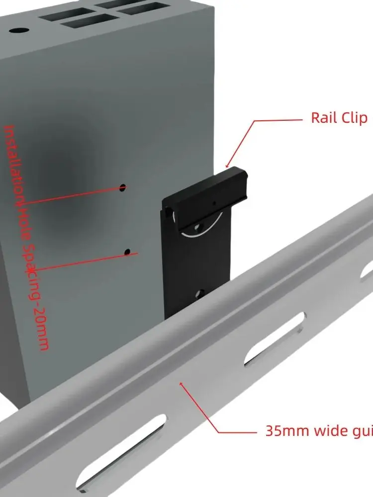 C45/C35 DIN rail mounting clip, aluminum alloy, 35mm width, 20mm hole spacing, suitable for heat sinks and other equipment