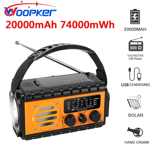 Imagen 1 del producto Woopker Radio de emergencia 20000mAh XSY-350 Radio FM AM/WB/NOAA clima doble USB recargable Solar SOS alarma banco de energía linterna