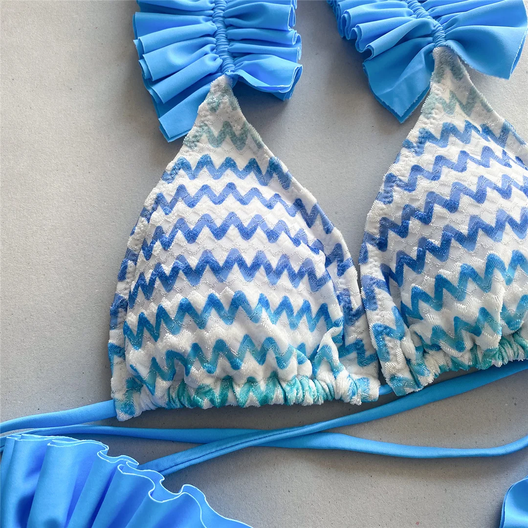 Mit Rock, gewelltem, gerüschtem Bikini, Damen-Badeanzug, Damen-Badebekleidung, dreiteiliges Bikini-Set, Badeanzug, Badebekleidung, Schwimmanzug V5235 – Detail 33