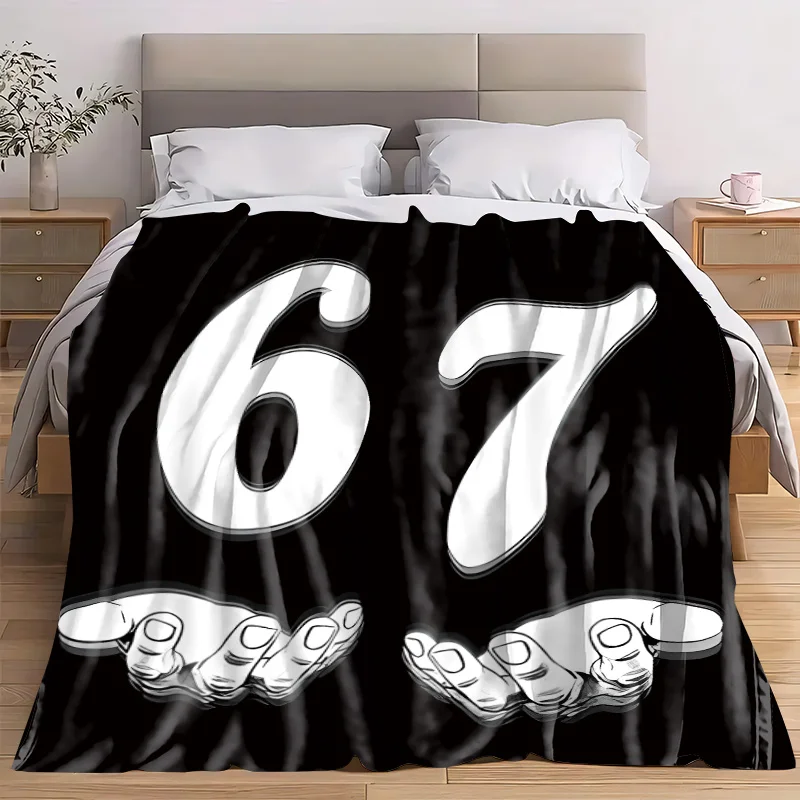 1pc 67 Number Themed Printed Throw, 2D Flat Print for Christmas Decor, Ideal for Birthdays, Christmas Presents, Nap Blanket, Air
