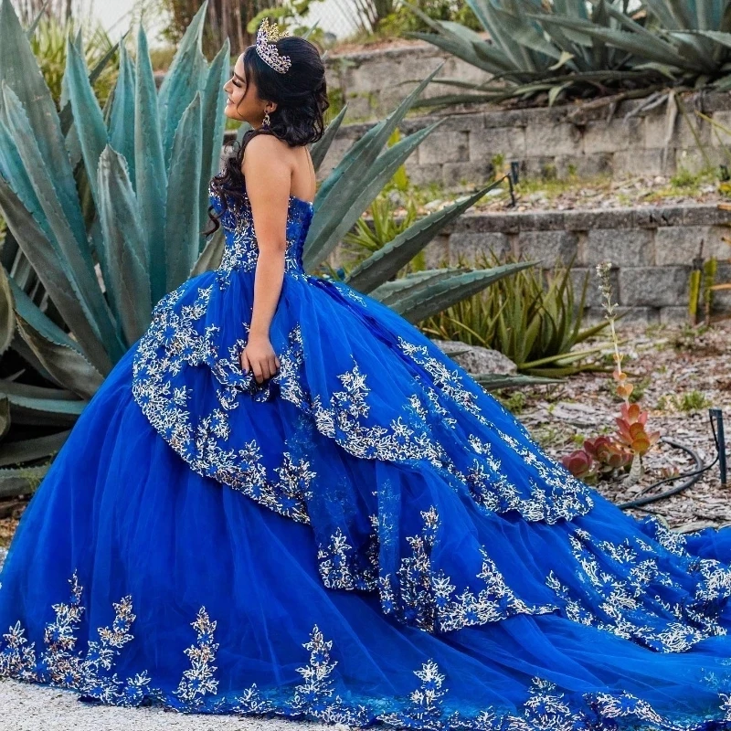 

Blue Sweetheart Basque Ball Gown Quinceanera Dress Appliques Lace Cocktail Dresses Lace Up Back Lace Vestidos De Baile Ball Gown