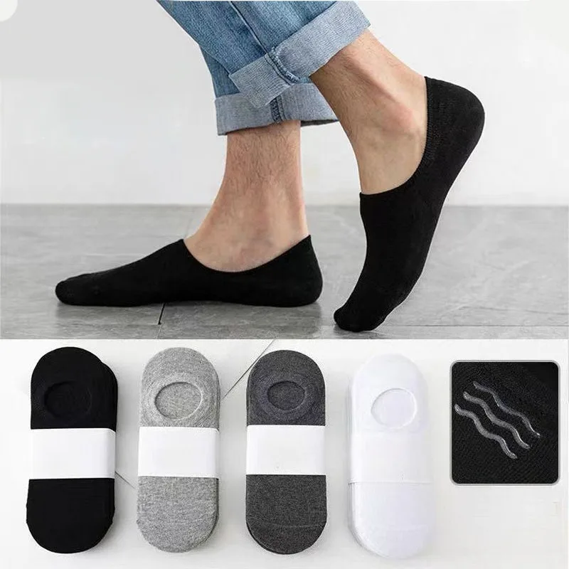 

Cotton Socks Men's Boat Socks Deodorant Sweat Absorbent Breathable Summer Silicone Anti Slip Short Tube Solid Color Cotton Socks
