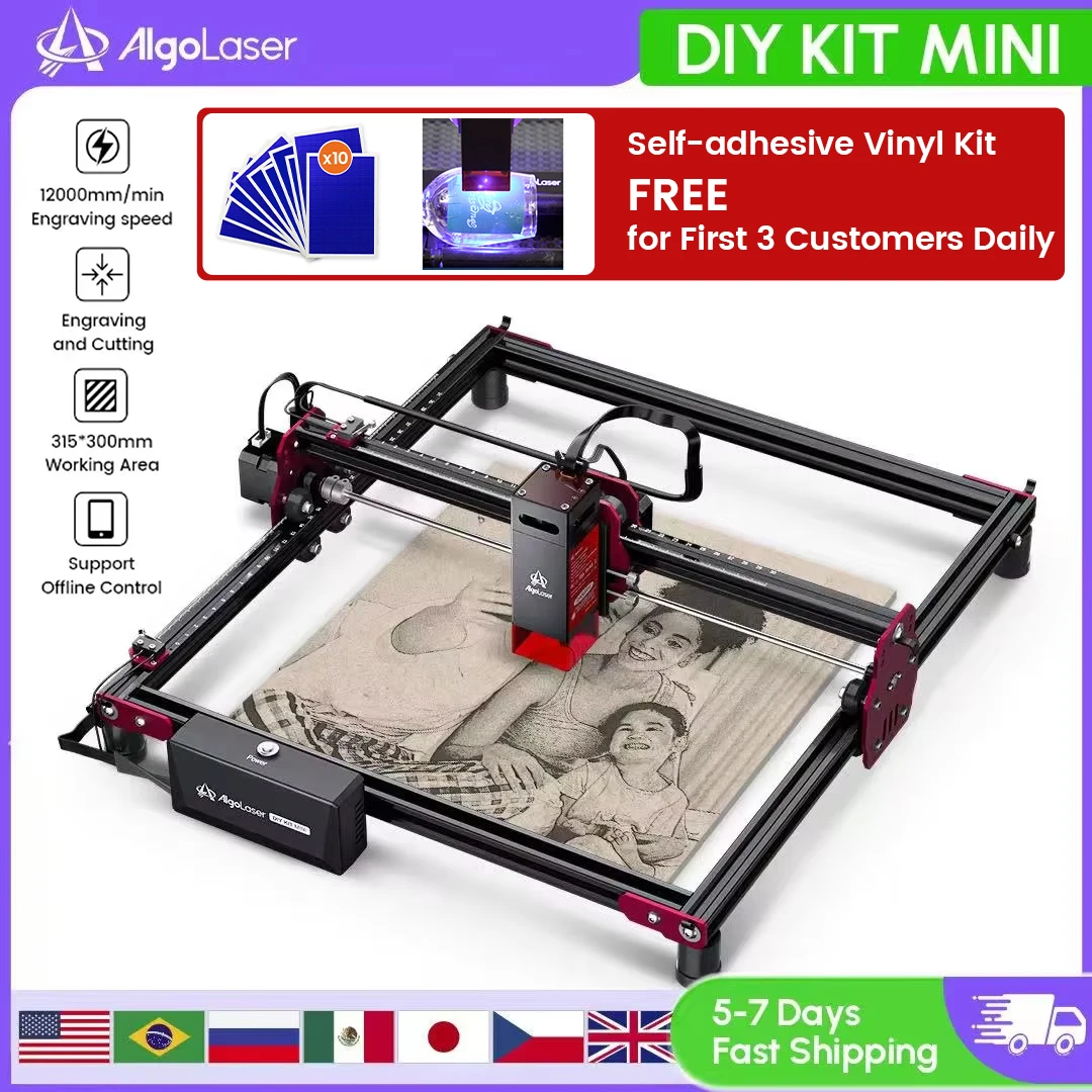 Algolaser kit diy mini 10w/5w laser mestre gravador cortador portátil logotipo impressora ferramenta para trabalhar madeira máquina cnc controle offline
