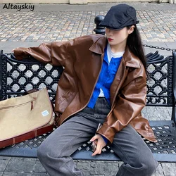 Jackets Women BF Style Unisex PU Fashion Baggy Hipster Outwear Couple Autumn All-match Solid Vintage Casual Minimalist Ulzzang