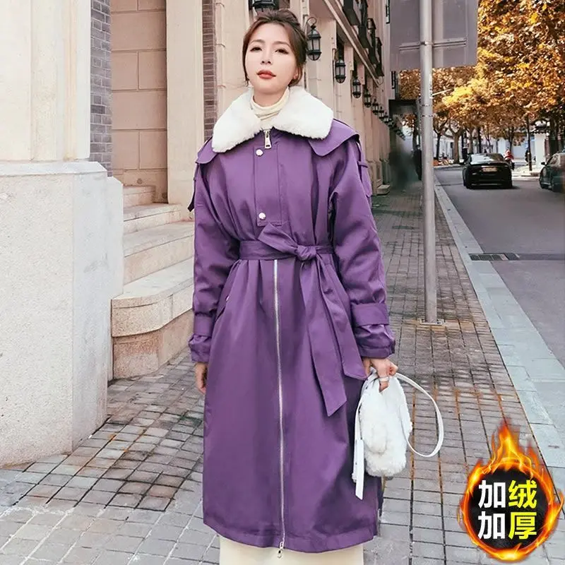 Winter Fashion Women's Down Cotton Jacket Commuter Splicing Strap Windbreaker Parkas