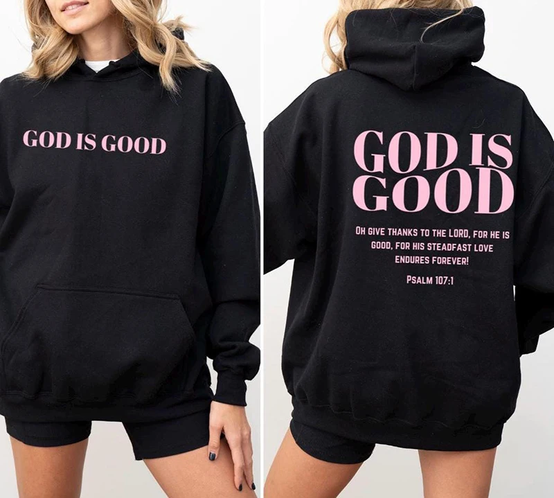 

Осенняя флисовая толстовка с капюшоном Розовый Бог хорошо Христианская толстовка с библейским стихом Модные толстовки Топы с длинными рукавами Эстетические толстовки с Иисусом