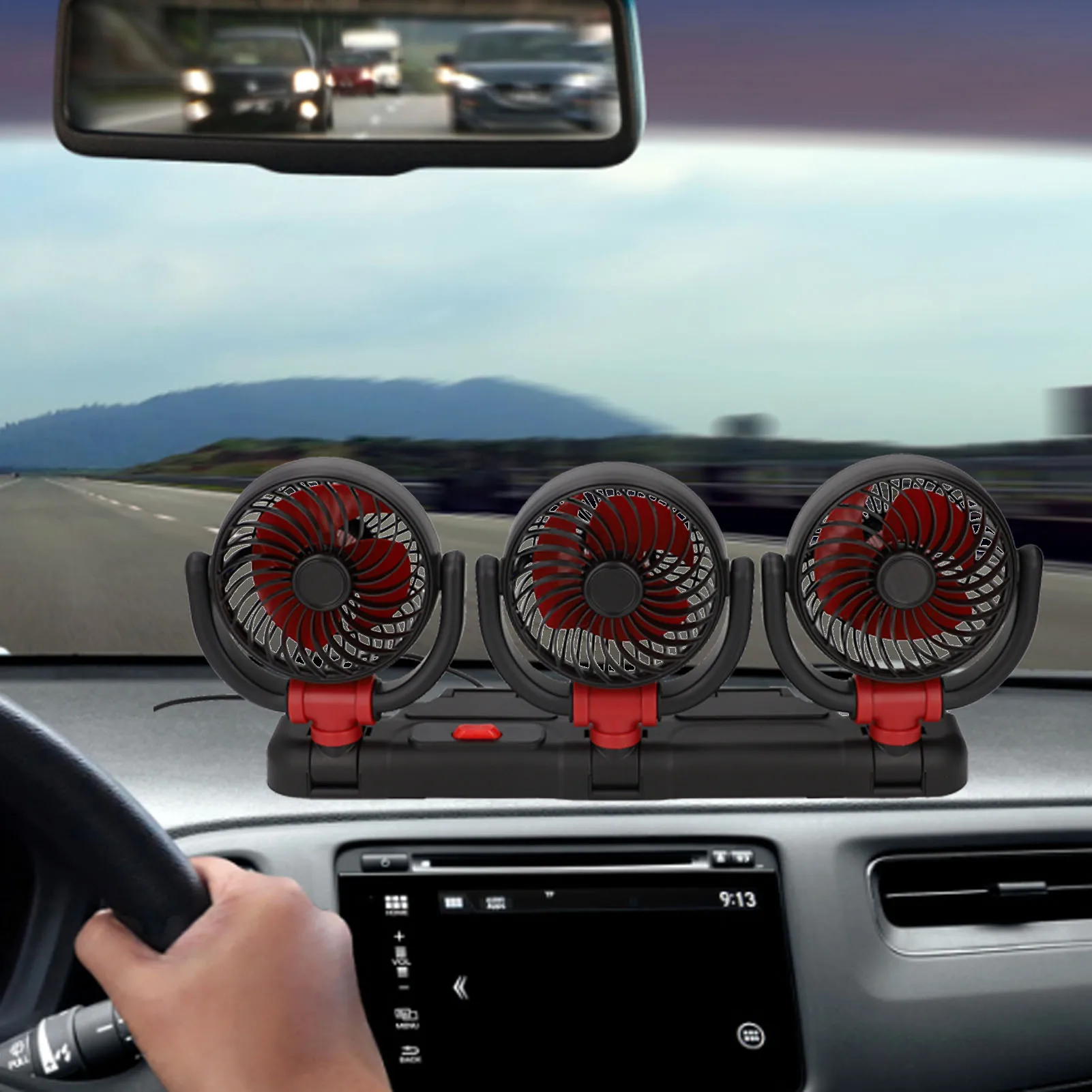 

Охлаждающий вентилятор с 3 головками и держателем для телефона, мощный портативный электрический вентилятор с воздушным потоком для автомобиля, грузовика, стабильная присоска 24 В/12 В