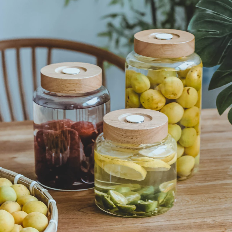 Sealed Glass Storage Jar with One-way Exhaust Homemade Fruit Wine Fermentation Bottle Transparent Glass Empty Bottle Jar