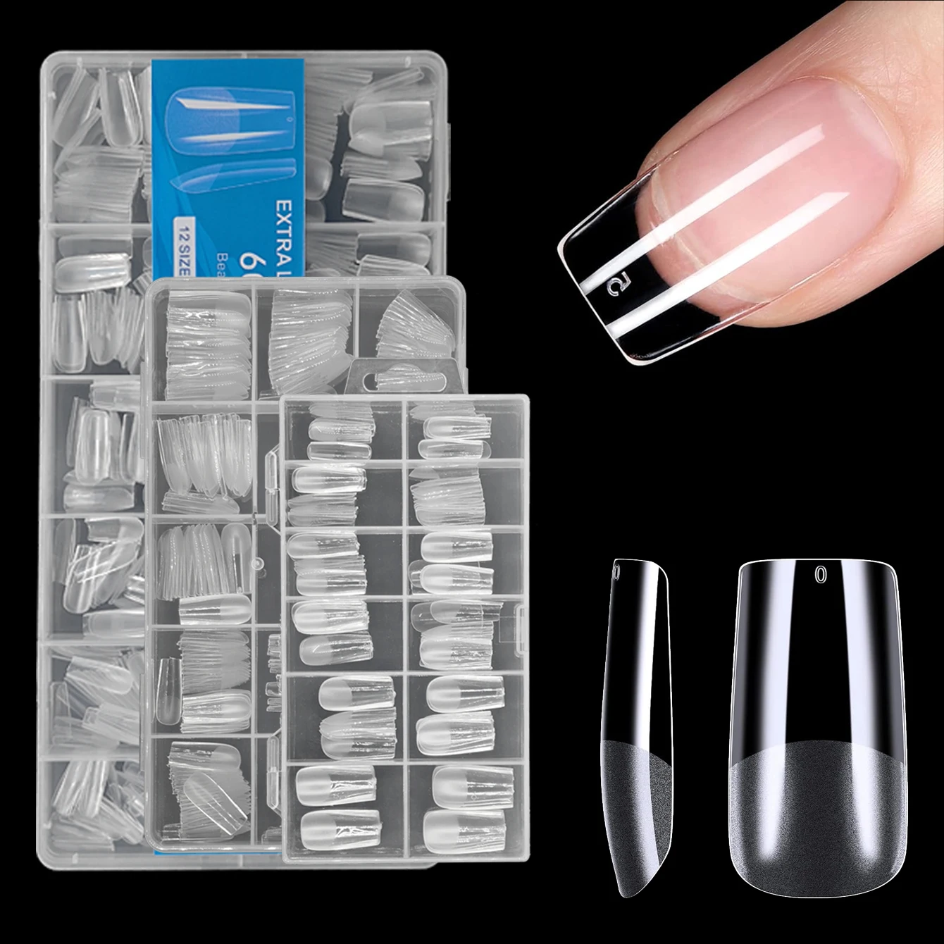 120/240/330/600pcs Medium Square Fake Nails - Clear Press-On Nails with Removable Gel Tips, Full Coverage Artificial Nails for S