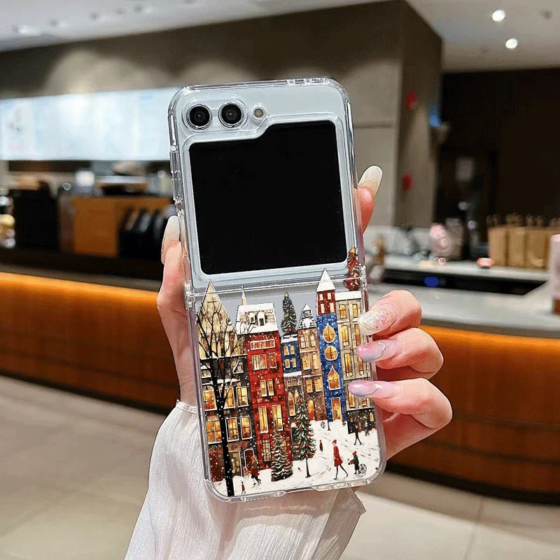 Rural Building Snow Scenery Christmas Clear Phone Case for Samsung Galaxy Z Flip 7 Flip 6 5 4 3 Folding Cover for Z Flip7 Flip 5 view 6