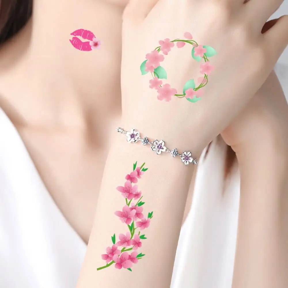 

10 sheets/Bag Ins Wind Cherry Blossom Tattoo Stickers Non-toxic Long Lasting Arm Stickers Sweatproof Personality