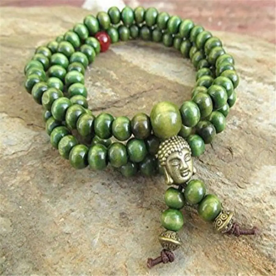 

6mm green sandalwood wooden bead 108 Beads Mala Bracelet Buddha Tibetan Women Zen Sacred tassel Chaplet Natural stone Buddhist