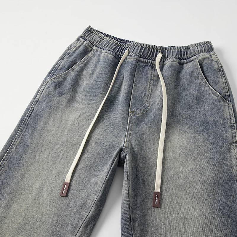 Jean Baggy Bleu Rétro pour Homme, Pantalon Aadt Fit, Jambes Larges, FjVintage, Strawstring, Mode, Desinger, Rayé, Vêtements pour Garçons