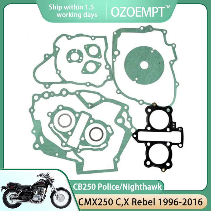 

OZOEMPT Engine Cylinder Crankcase Repair Gasket Apply to CMX250C Rebel 96-14 CMX250X Rebel 15-16 CB250 Police 96 CB250 Nighthawk