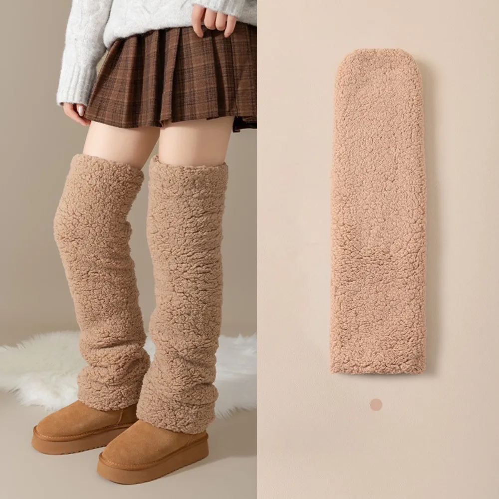 

Cute Coral Fleece Knee High Socks Thickened Long Warm Knee Pads Solid Color Winter Socks Sleep