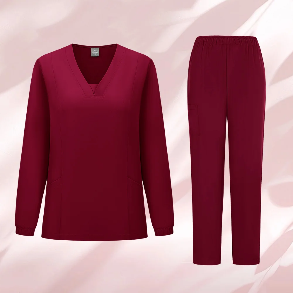 Ensemble de gommage médical à manches longues, uniforme de gommage d'hôpital 7 couleurs, uniformes chirurgicaux, vêtements de travail pour Salon de beauté clinique, Spa, haut et pantalon