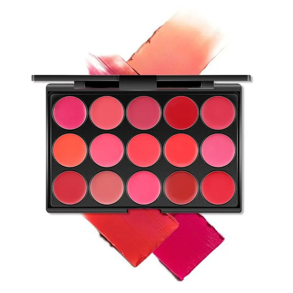 Waterproof Matte Lipstick Palette with Mirror Long Lasting Non-Sticky Cup 15 Color Lip Gloss Palette Moisturizing Beauty Women