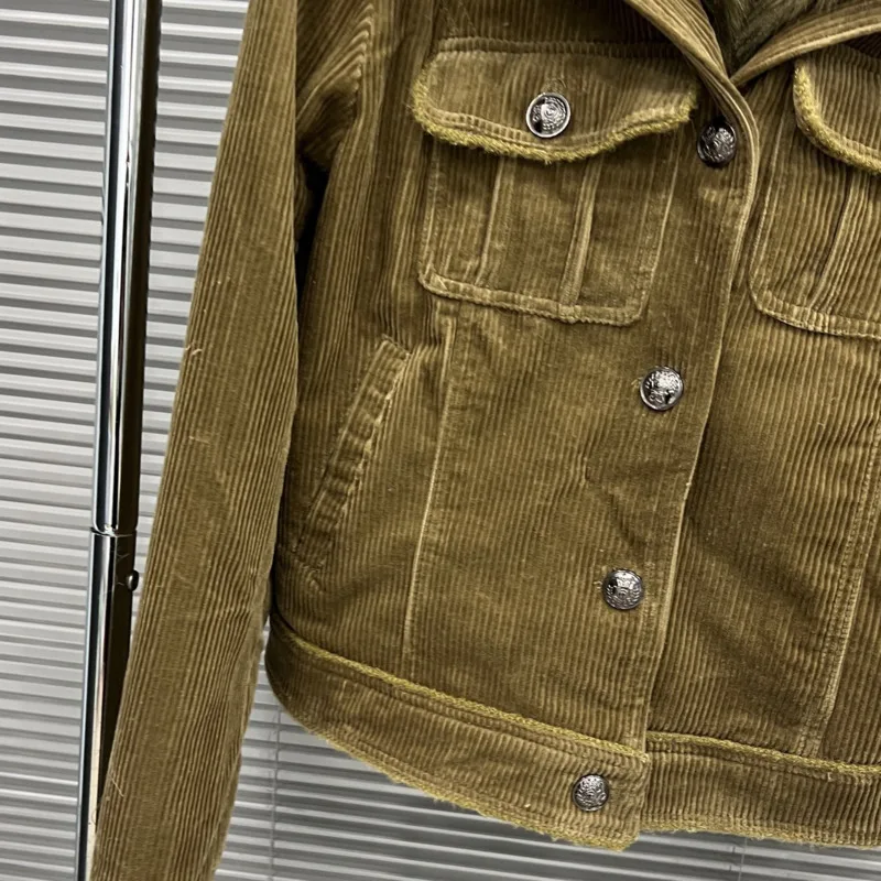 HKSH خريف شتاء جديد إمرأة معطف دافئ انفصال الفراء طوق واحدة الصدر جيوب سروال قصير ريترو أنيق سترة سميكة HK16355