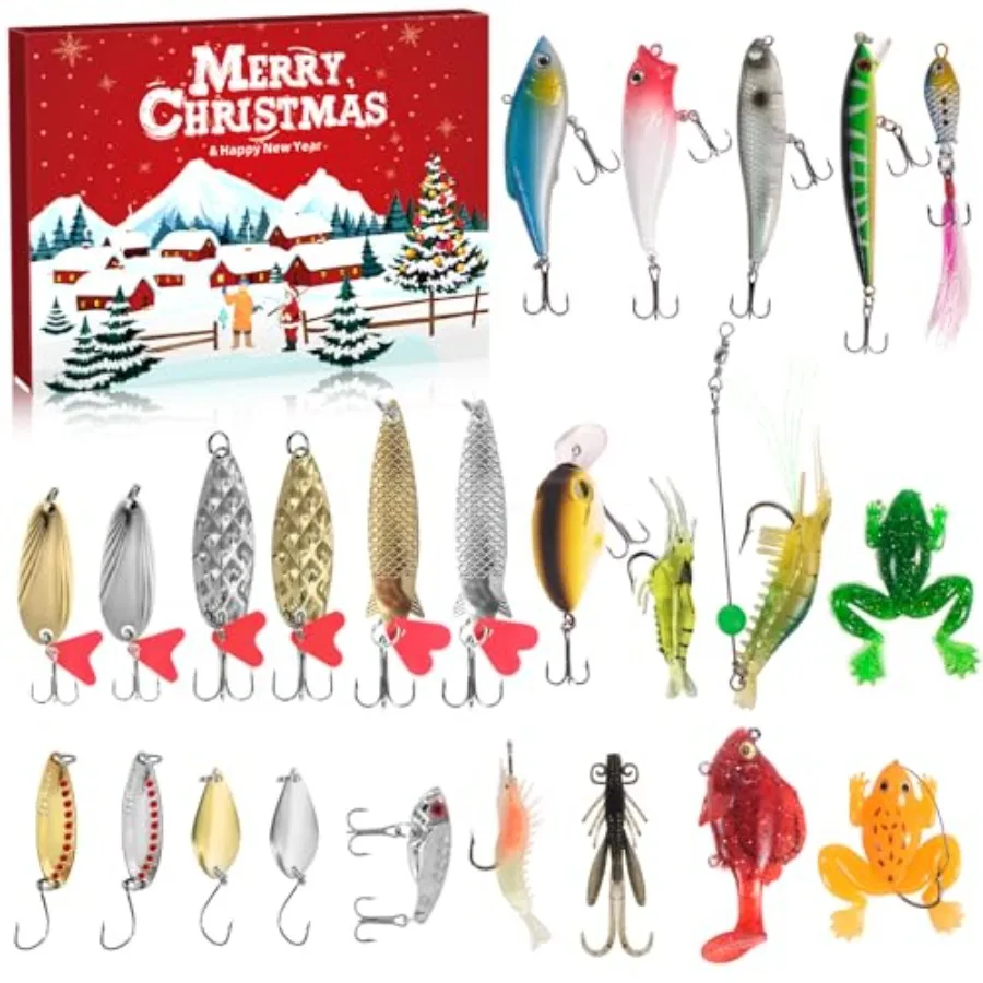 2025 Fishing Advent Calendar for Adult Men Teen Boys Exciting 24 Days Countdown with VIB Fishing Lures Set Ideal Xmas Surprise
