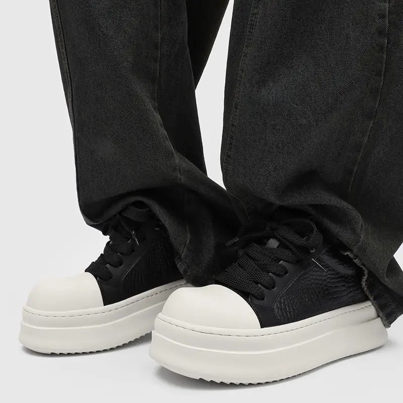 

Casual Trendy Men's Board Shoes Invisible Heightening 7cm Thick Bottom Commuter British Style round Head Lace-Up Versatile Shoes