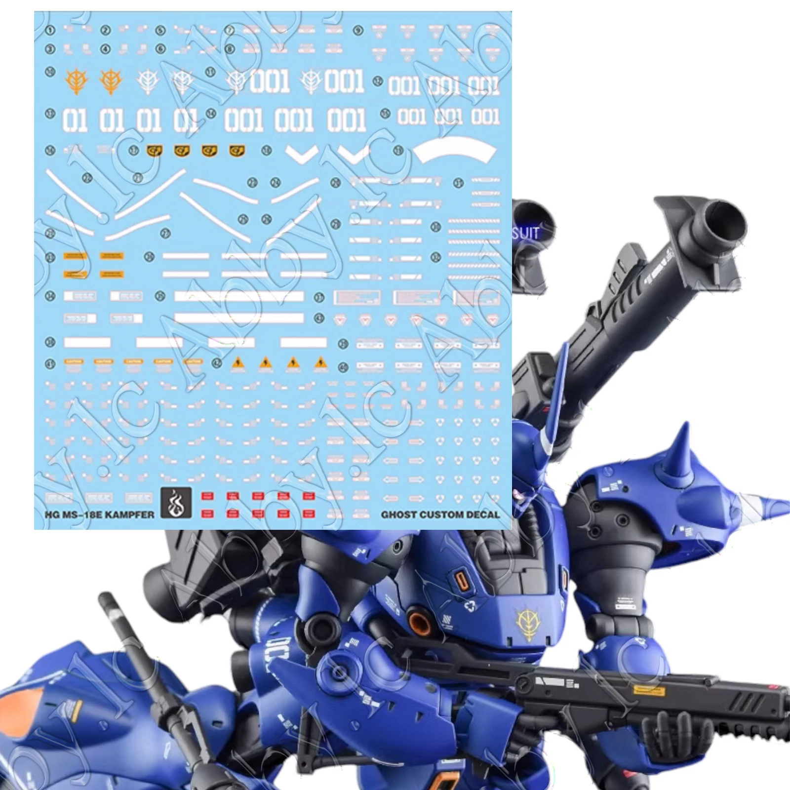 for HG 1/144 MS-18E Kampfer Kämpfer 1 Piece Water Slide UV Light-Reactive Decal High Grade UC Universal Century Mobile Suit 0080