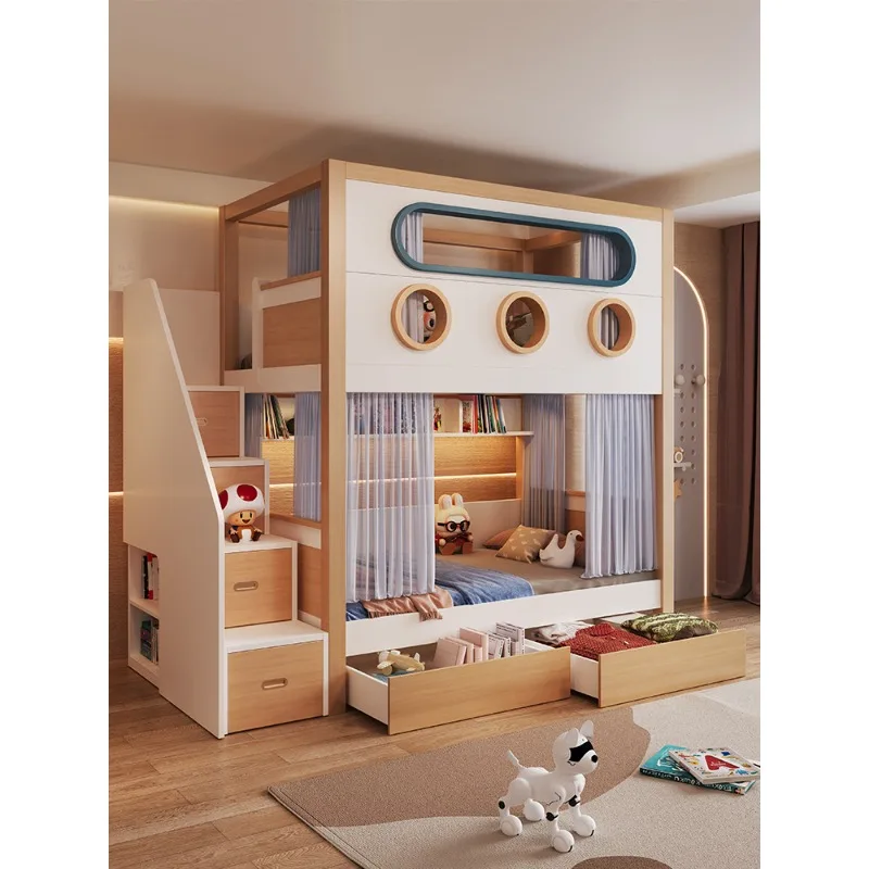 

Solid wood tree house children's bed bunk bed does not disturb each other, children get on and off the bed, high and low beds