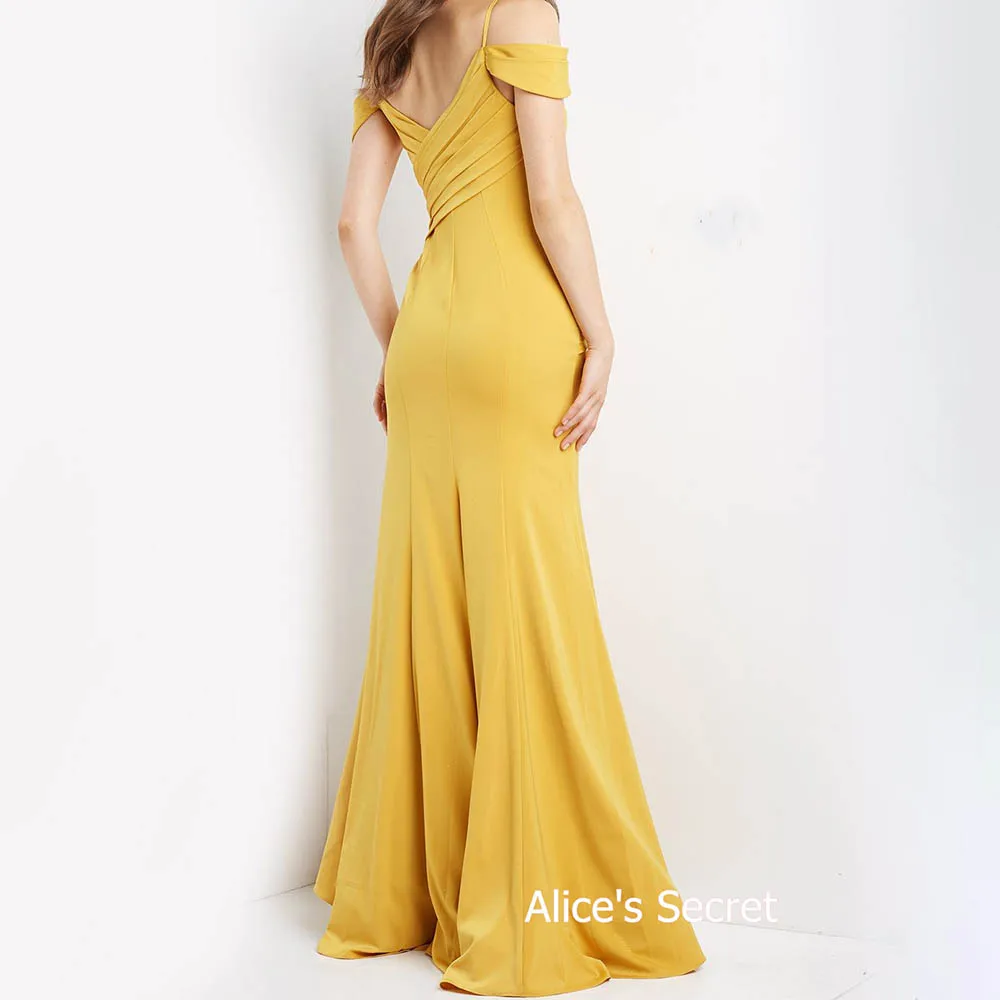 Simple Sexy Jersey Prom Gown A-Line Cold-Shoulder Sleeveless Sweetheart Pleat High Slit V Back Full Length Sweep Train