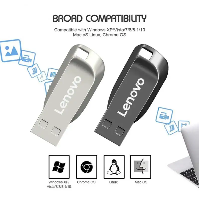 Lenovo-Mini unidad Flash USB de Metal de 2TB, lápiz de memoria de capacidad Real, negro, regalo de negocios creativo, almacenamiento plateado, disco