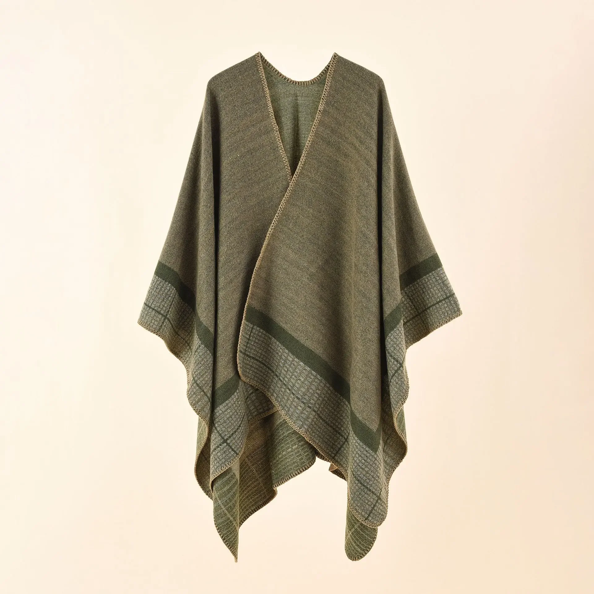 

Women's Striped Small Square Imitation Cashmere Acrylic Warm Air Conditioning Shawl Sunscreen Cloak Tourism Cloak Green