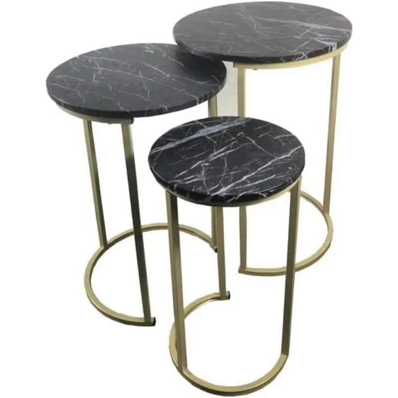 

3 Nesting Round Steel Coffee Tables Stackable Small Space Side Table for Living Room Bedroom Office 16in, Customized