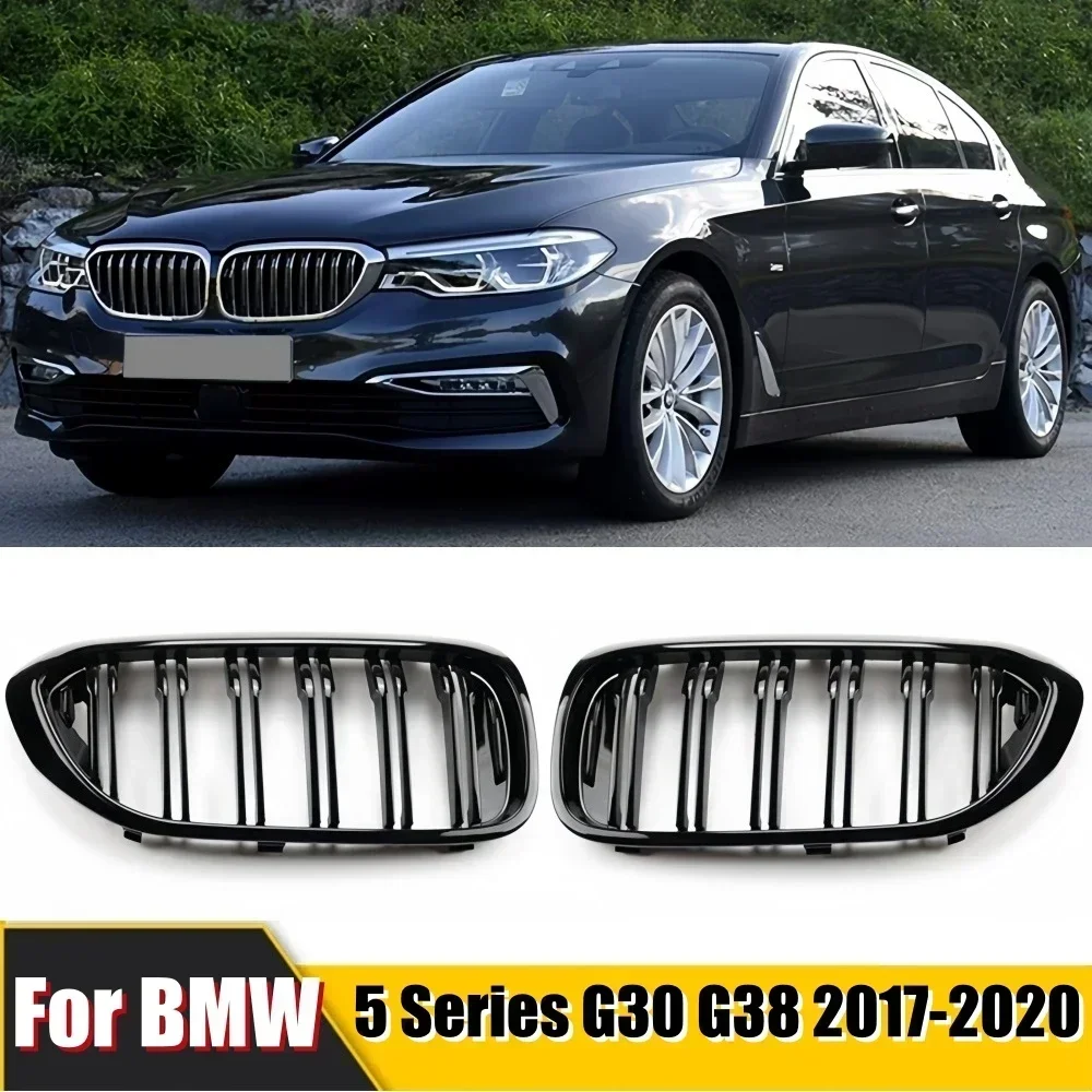 2Pcs Front Bumper Kidney Grill Grilles For BMW 5 Series G30 G31 G38 2017 2018 2019 2020 Upgrade To Facelift Style Racing Grills