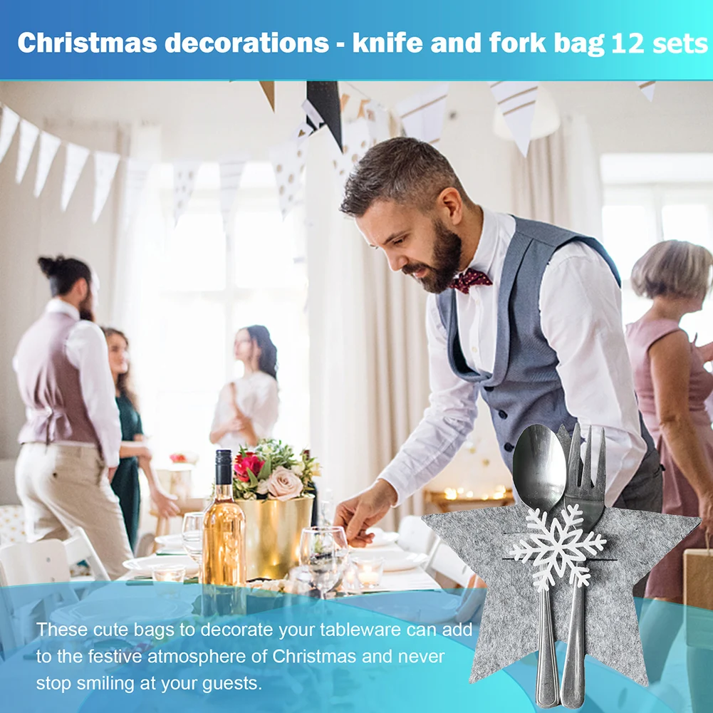 Christmas Style Knife Fork Cutlery Bag Non-Toxic Tasteless Kitchen Tableware Holder Soft  Portable for Festive Decoration