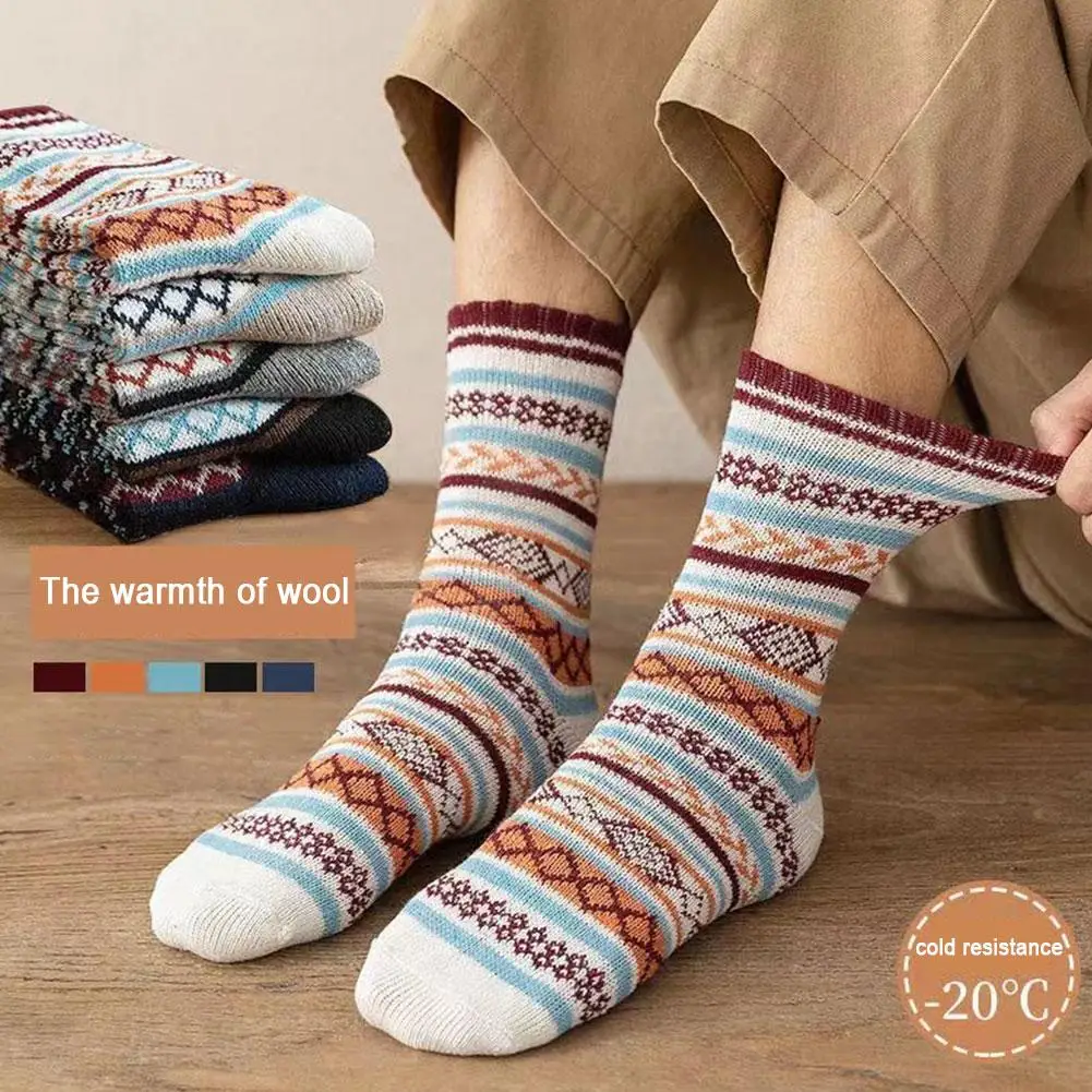 

5Pairs Autumn and winter Mid-calf Socks Thickened Warm Stripe Retro Sock High Quality Women Socks