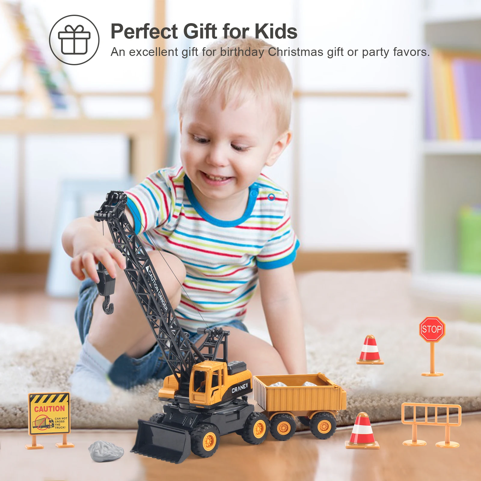 1:55 Construction Engineering Crane Vehicles Set Toy with Dump Truck Toy Bulldozer Model Toy Gifts for Toddlers Kids Boys