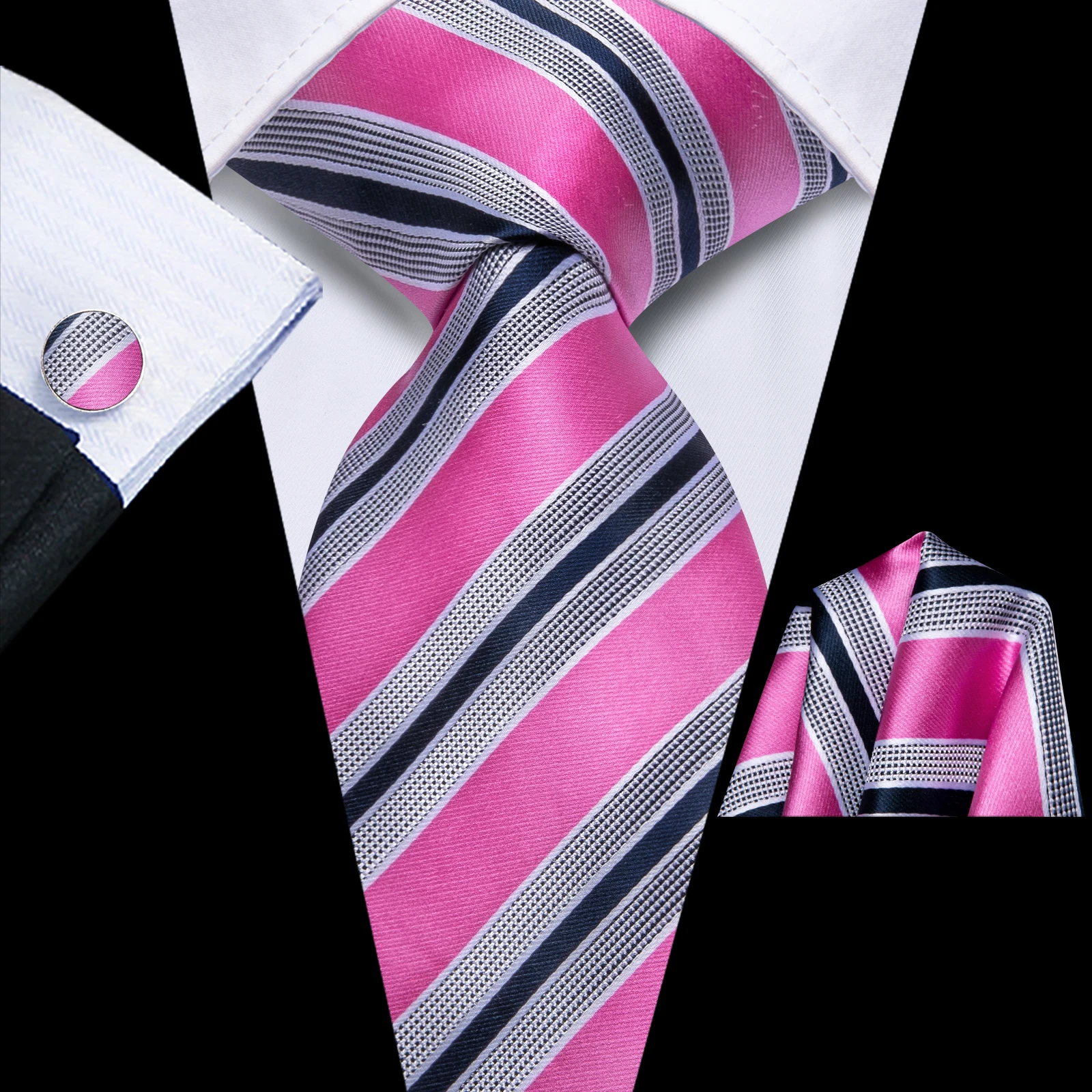 Hi-Tie-corbata de seda naranja, rosa y rosa para hombre, corbatas de boda de 8,5 cm para hombre, conjunto de gemelos y pañuelo Formal, corbata de alta calidad