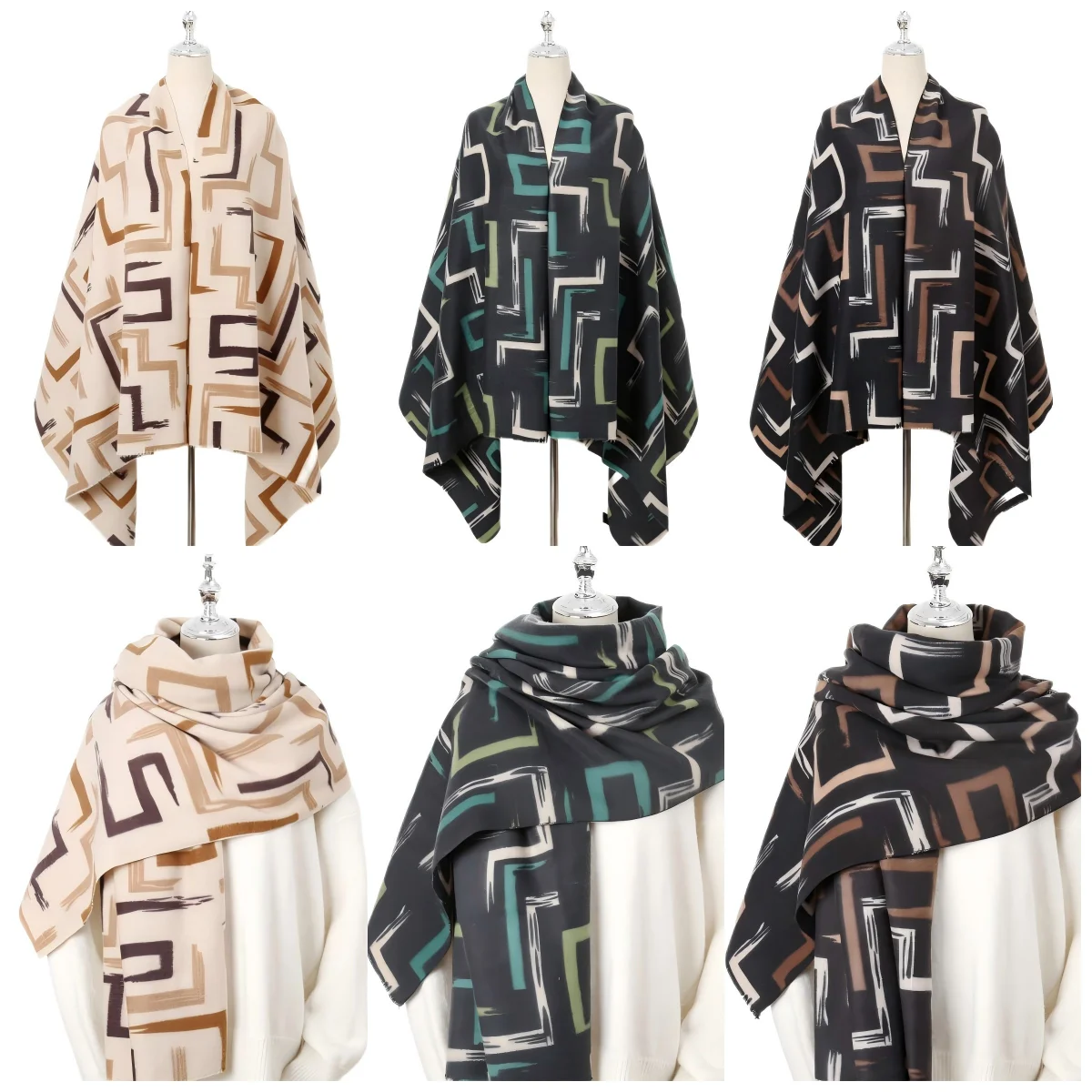 Fall Winter Luxury Brand Scarf Geometric Boho Printing Cashmere Handfeeling Soft Brushed Warm Shawl For Women Scarf