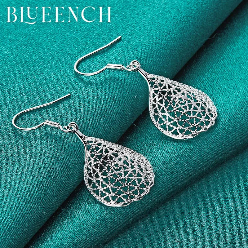 

Blueench 925 Sterling Silver Openwork Mesh Drop Earrings for Woman Engagement Wedding Fashion Charm Jewelry