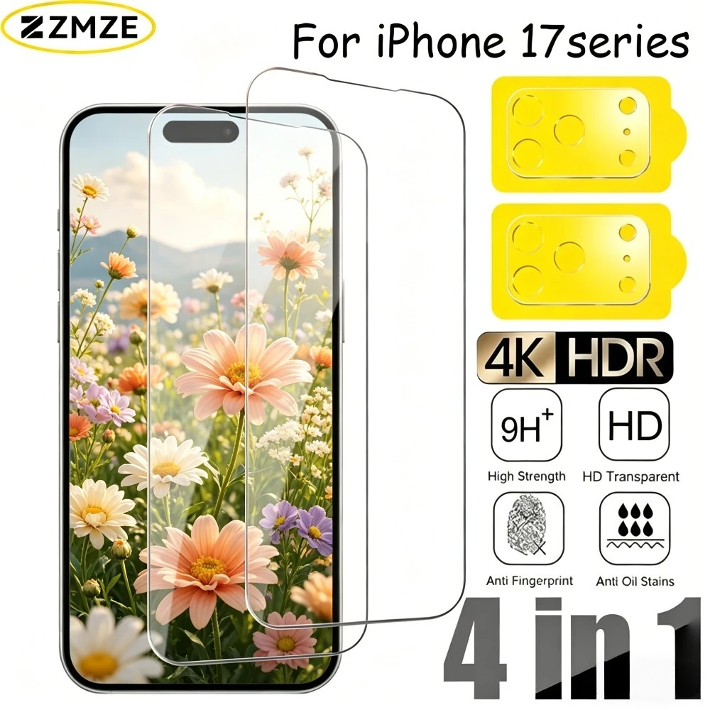 

4-in-1 Ultra Clear Screen Protector for iPhone 17 16 15 Pro Max 17e 16e Air Camera Lens Glass for iPhone 14 15 Plus 14 13 12 Pro