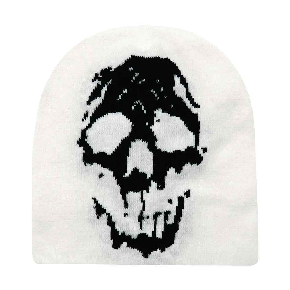 Halloween Funny Skull Print Y2K Winter Warm Knitted Hat Skullies Beanies Men Women Beanie Cargo Cap Kanye Unisex Outdoor Gorras